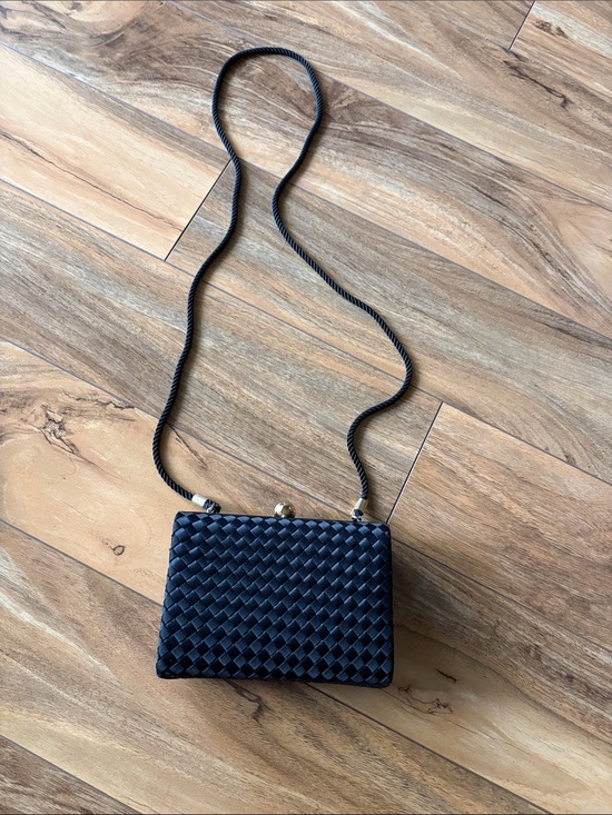 Saks Fifth Avenue Handbags - Saks Fifth Avenue Black Woven Mini Crossbody Bag